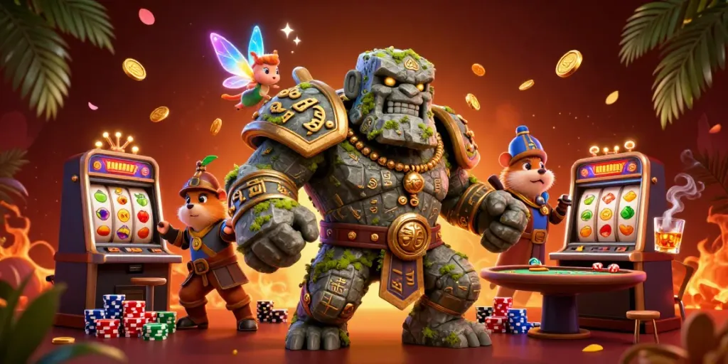 Win big with au88 in this vibrant 3D illustration, showcasing thrilling casino elements and captivating characters.