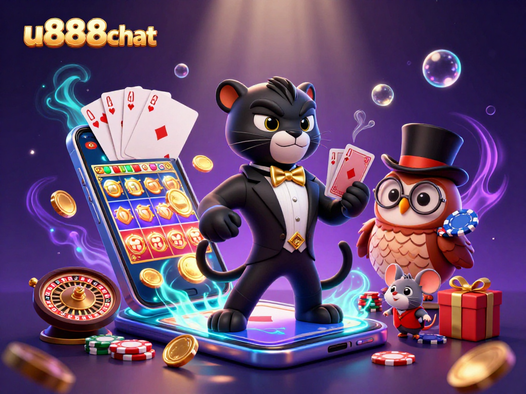 Engage in exciting gameplay with u888chat's lively characters in this vibrant casino scene.
