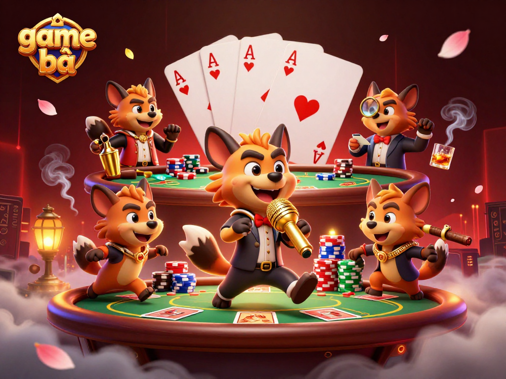 Experience game bài excitement in a vibrant casino with funny hyena characters.