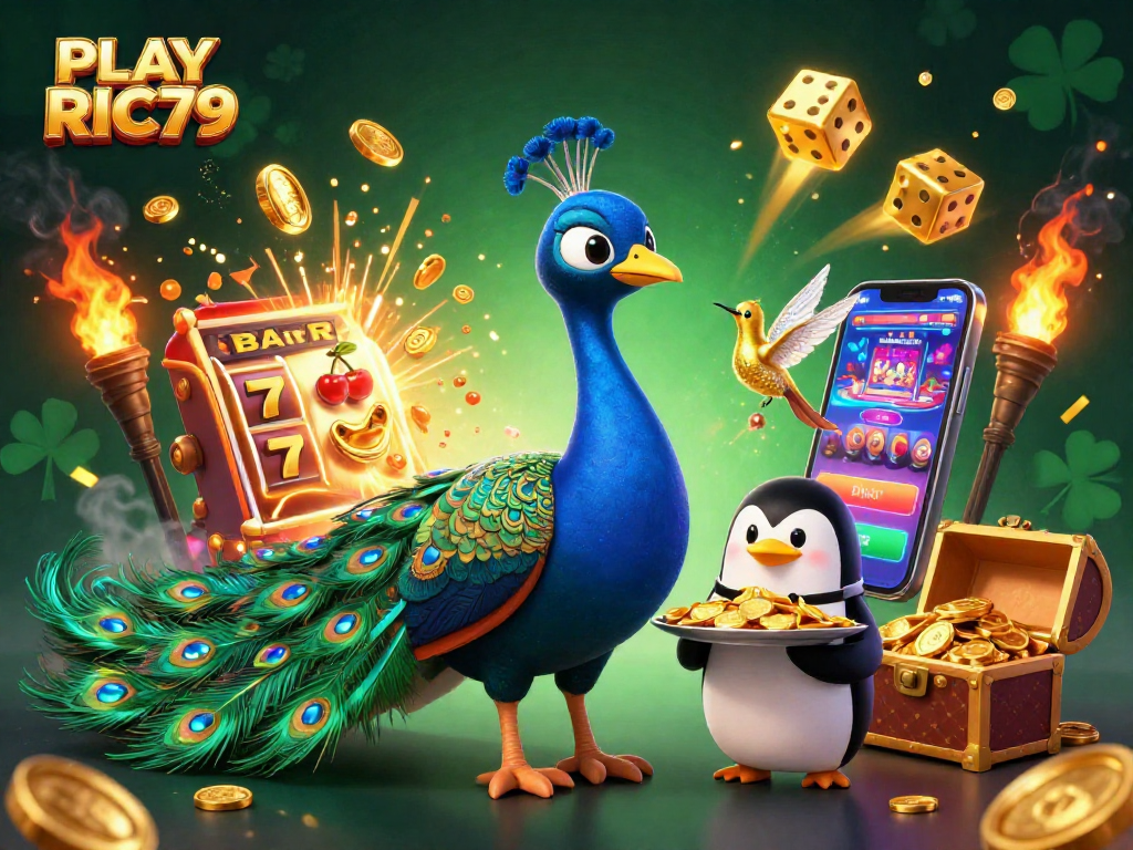 Spin the reels and win big at PLAY RIC79 with vibrant casino-themed characters and elements.