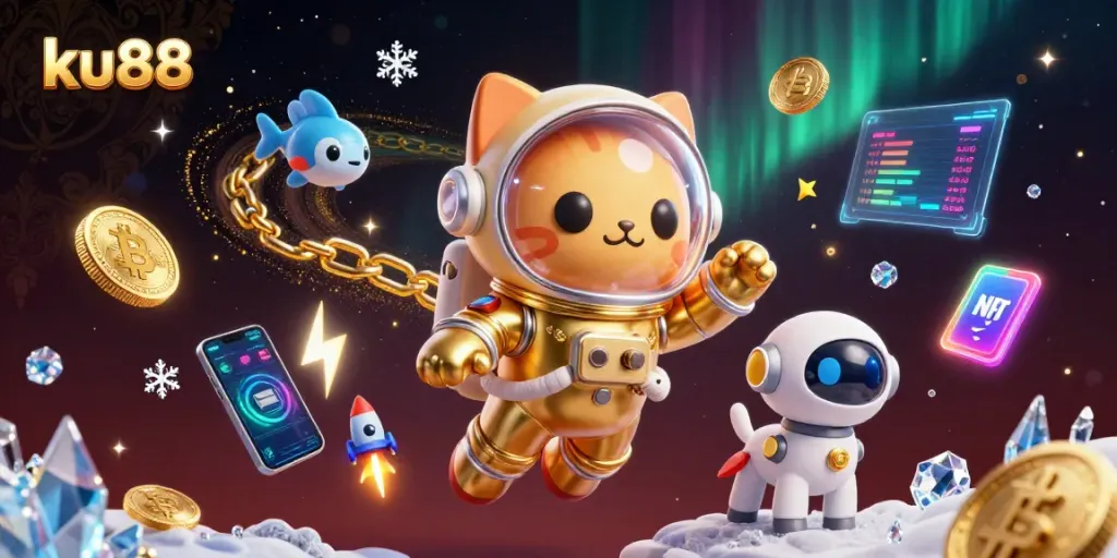 Engage in thrilling casino adventures with ku88 featuring a space cat, robots, and crypto coins.