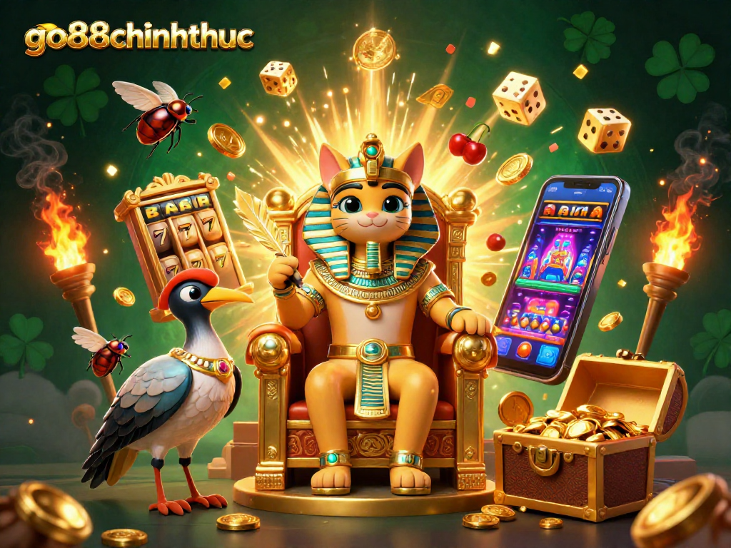 Experience thrilling wins with go88chinhthuc featuring a vibrant pharaoh cat and dynamic casino games.