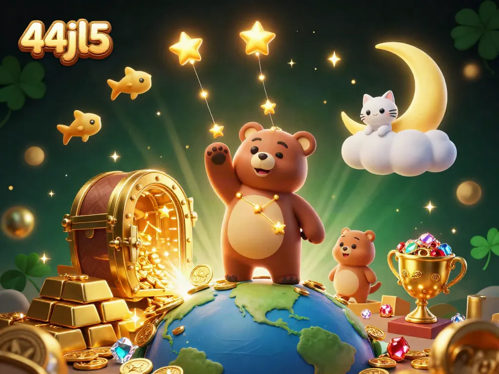 Engage with 44jl5, where a constellation bear gathers gold coins in a vibrant casino scene.
