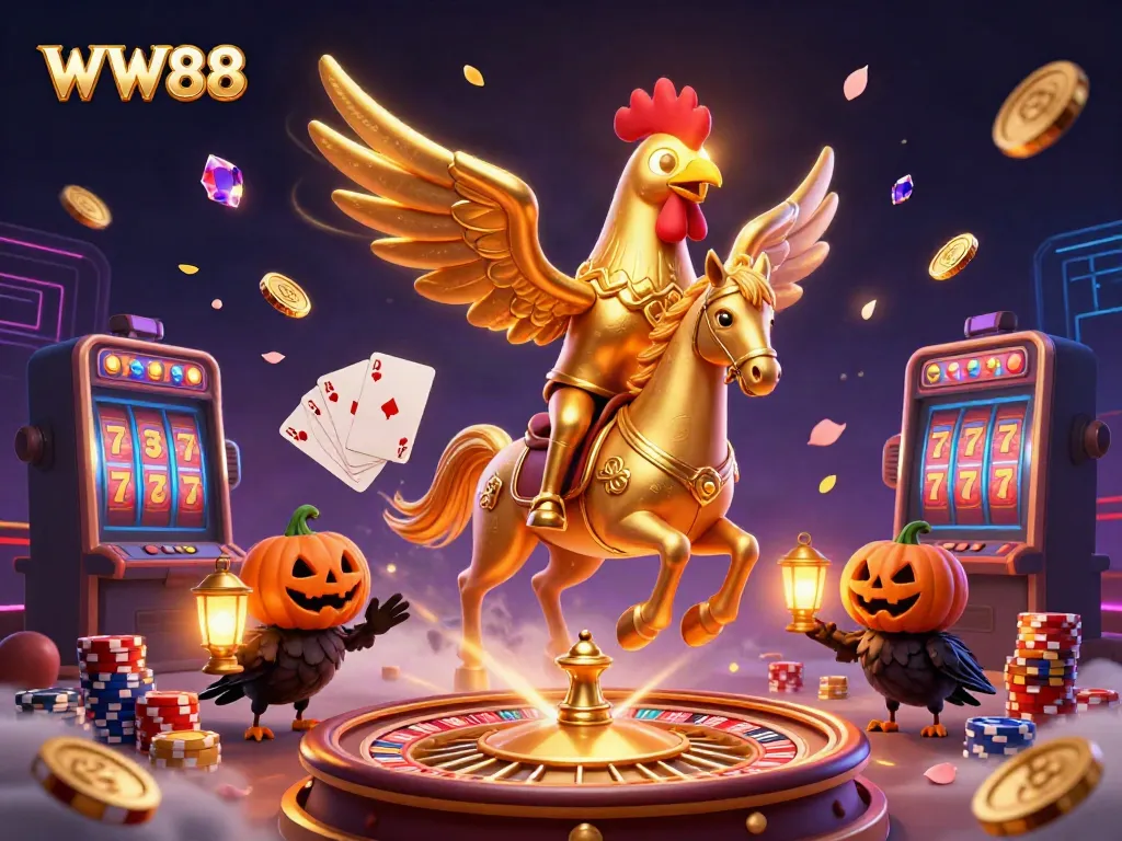 Experience the excitement of WW88 online casino with golden rooster and magical ambiance.