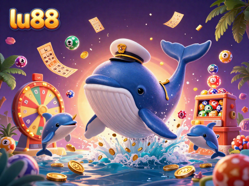 Experience gaming excitement with lu88 in a vibrant, colorful 3D casino illustration.