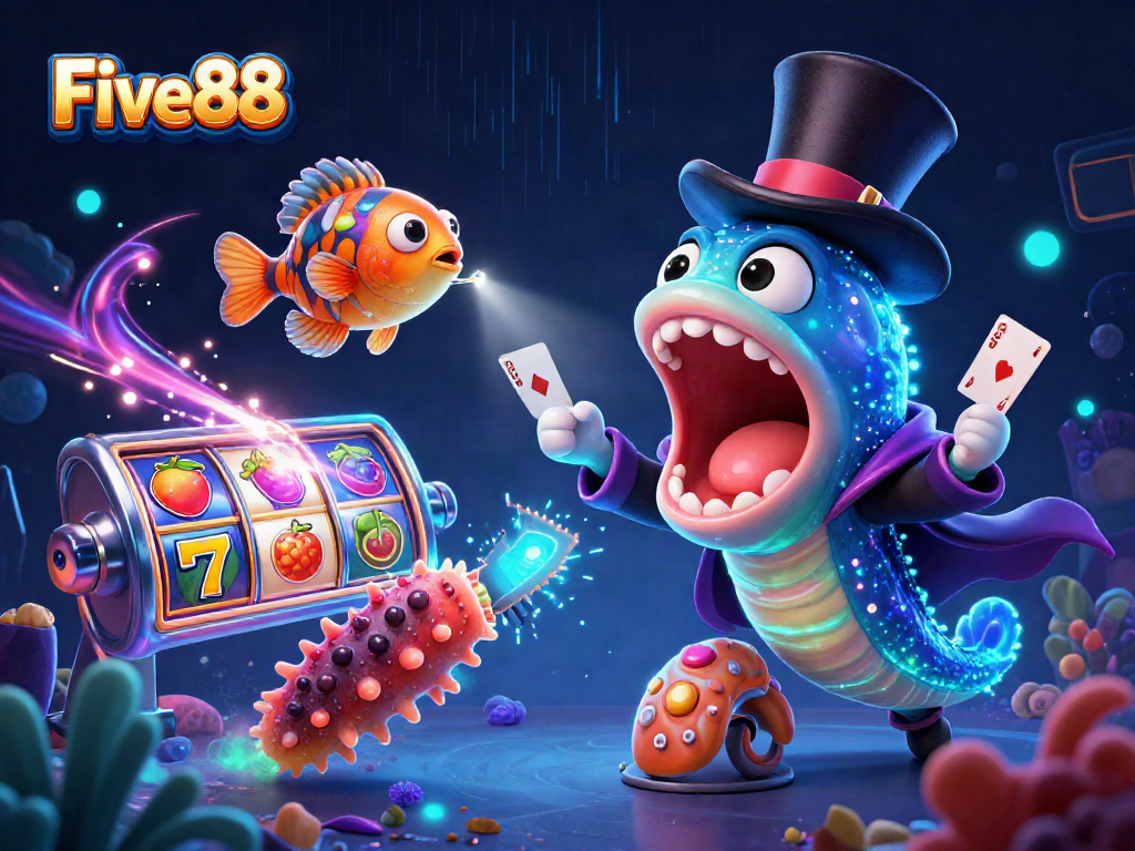 Experience thrilling action at Five88 with vibrant casino elements in a whimsical underwater scene.