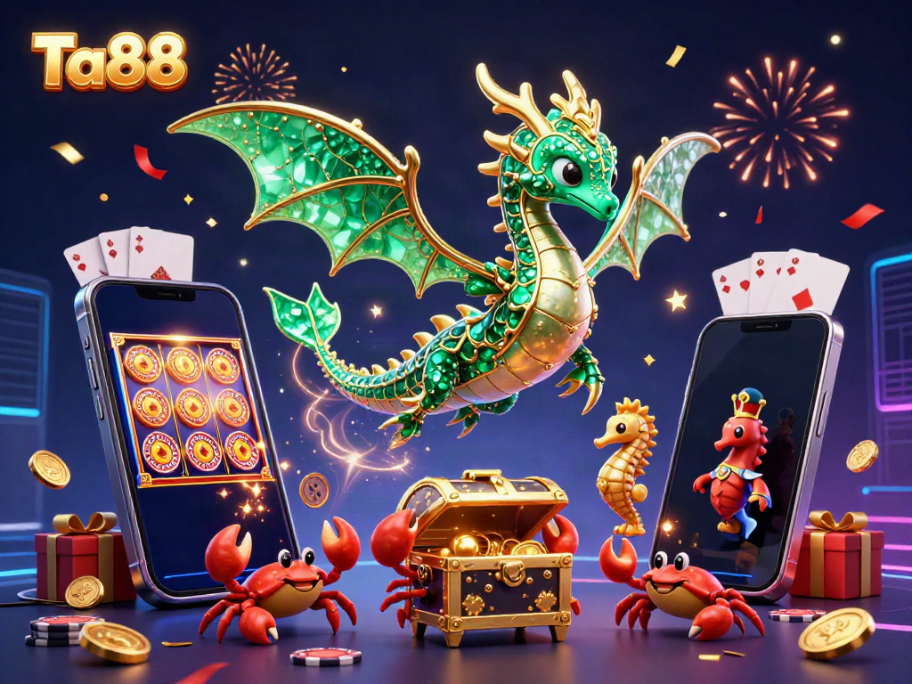 Experience the excitement with Ta88 through this vibrant casino-themed illustration showcasing thrilling game elements.
