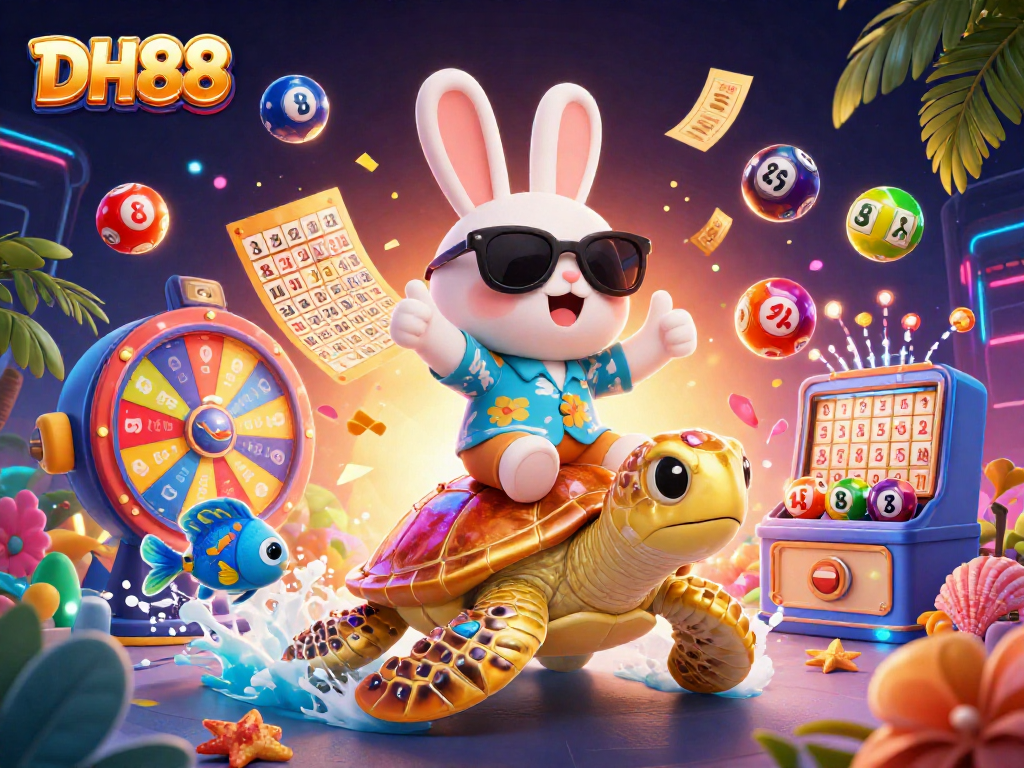 Join the fun at DH88 with a colorful, exciting illustration of gaming elements and lively characters.