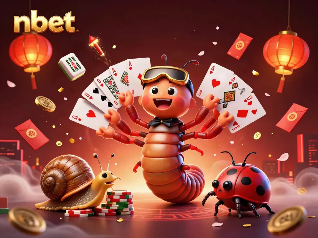 Experience exciting gaming adventures with nbet's vibrant 3D visual featuring a millipede dealer and friends.