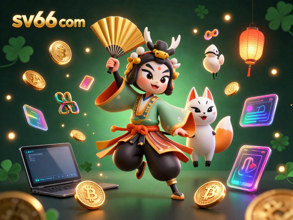 Experience excitement at sv66 com with vibrant 3D characters and digital elements illustrating an engaging casino atmosphere.