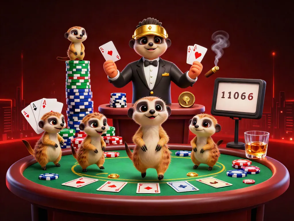 Experience excitement at LUCKY88 with meerkats managing a vibrant casino scene