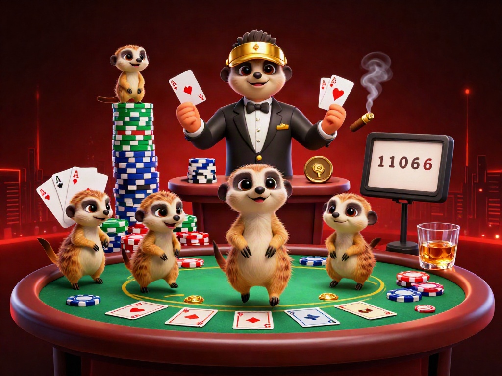 Experience excitement at LUCKY88 with meerkats managing a vibrant casino scene