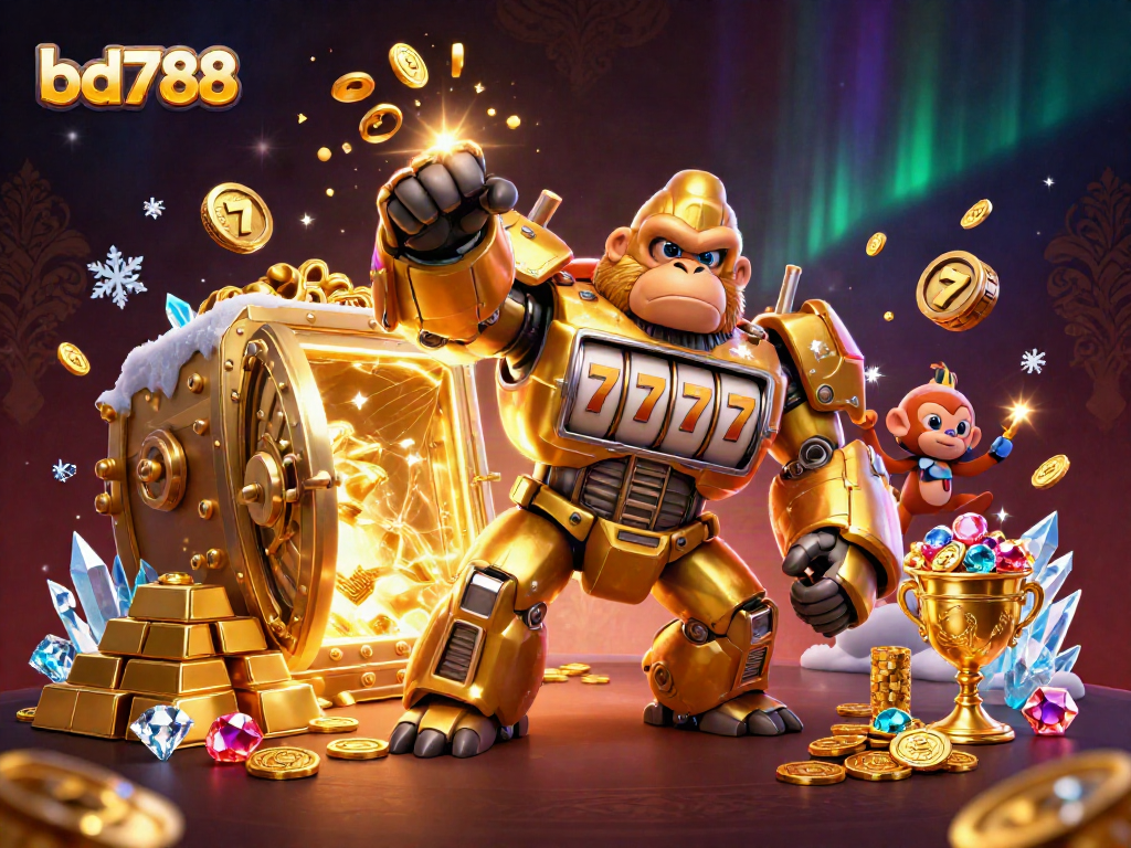 Engage with the thrilling slots experience in bd788's vibrant golden casino scene featuring transformative characters.