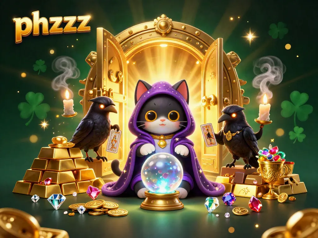 Experience thrilling wins with phzzz in a vibrant casino-themed 3D illustration featuring mystical characters.