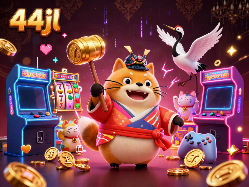 Play online slots for fortune with 44jl's energetic and colorful casino illustration.