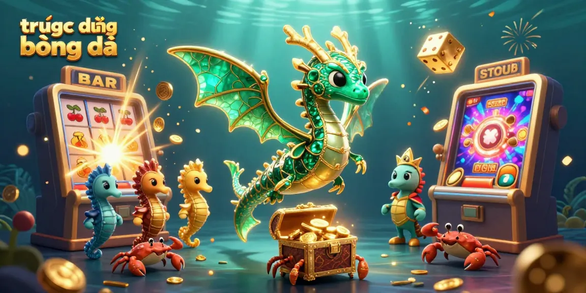 Experience trực tiếp bóng đá with vibrant 3D casino illustration showcasing dragons, lucky symbols, and dynamic gameplay elements.