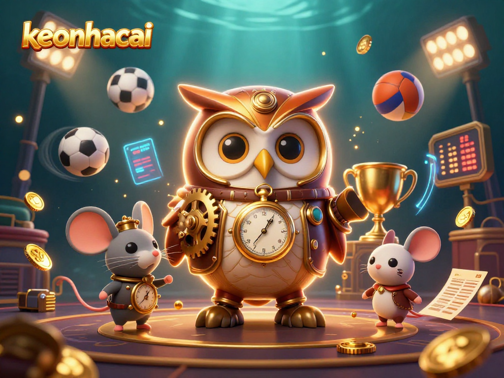 Experience the excitement of keonhacai with a vibrant 3D illustration of betting action and sports elements.