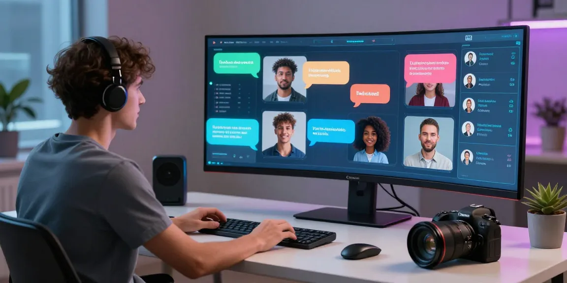 AI sex chat interface with diverse avatars and interactive elements in a modern setting.