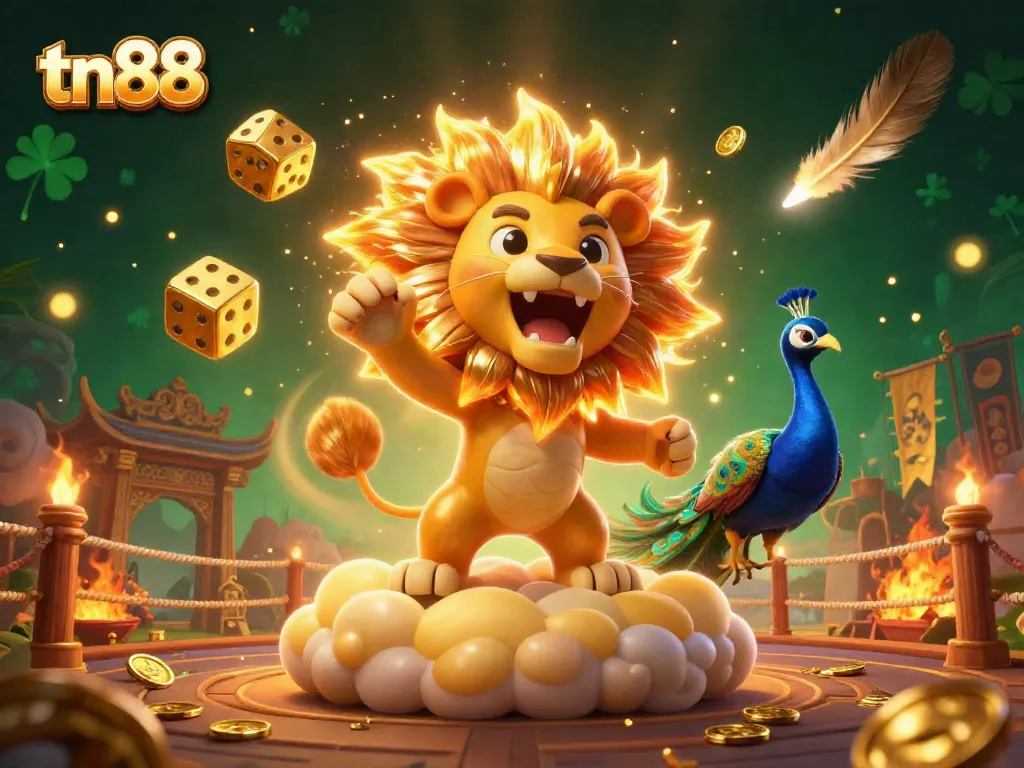 Engage in thrilling gameplay with tn88 at a dynamic casino arena filled with gold coins and vibrant elements.