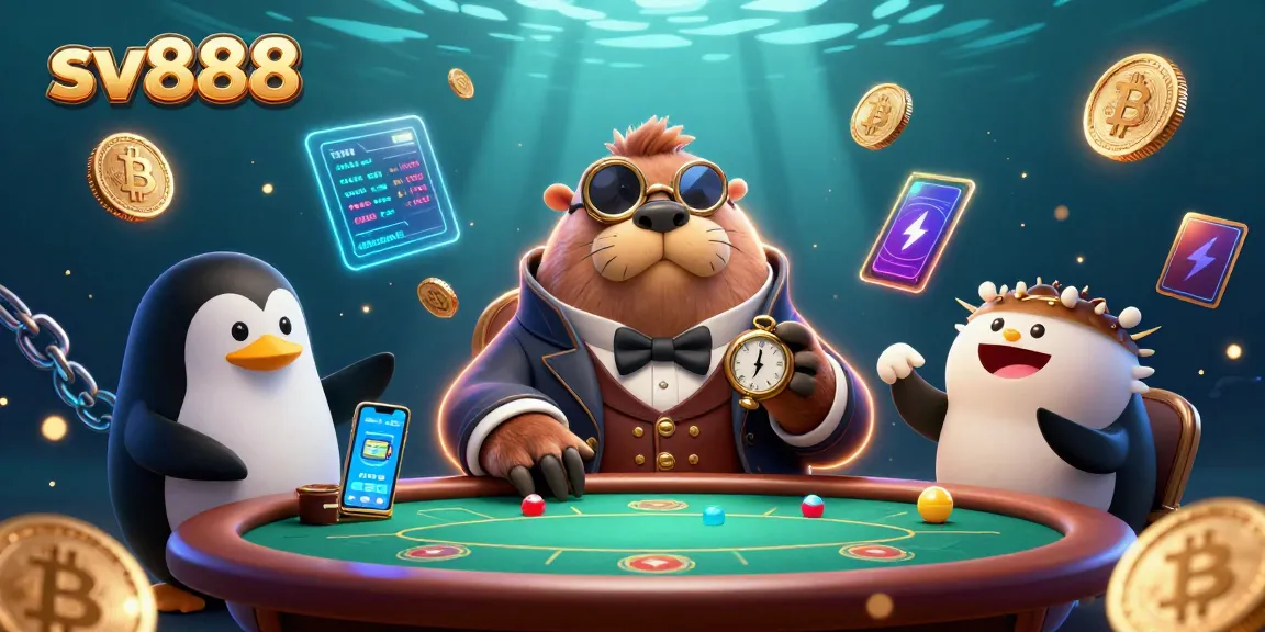 Engage with sv888 at a lively underwater poker game featuring vibrant characters and crypto elements.