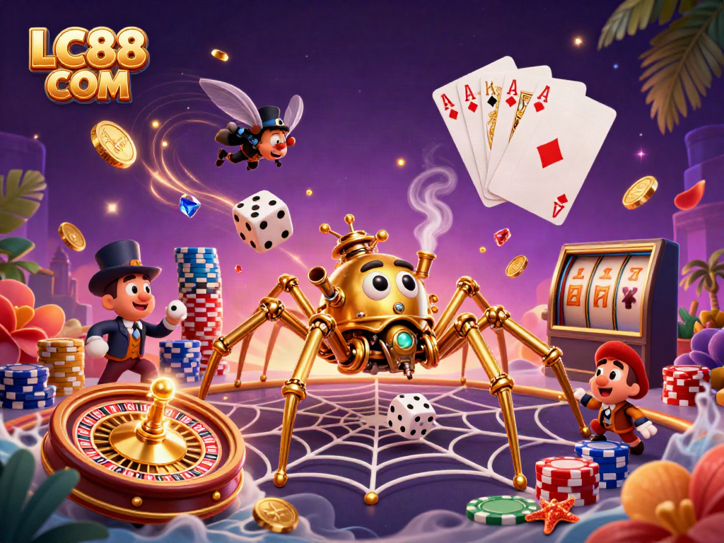 Engage with dynamic gaming elements in an illustration featuring LC88 COM with steampunk characters.