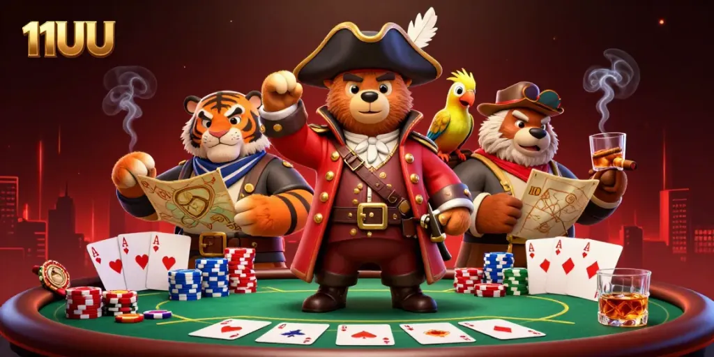 Experience the excitement of 11UU with immersive casino action, featuring vibrant characters and poker elements.
