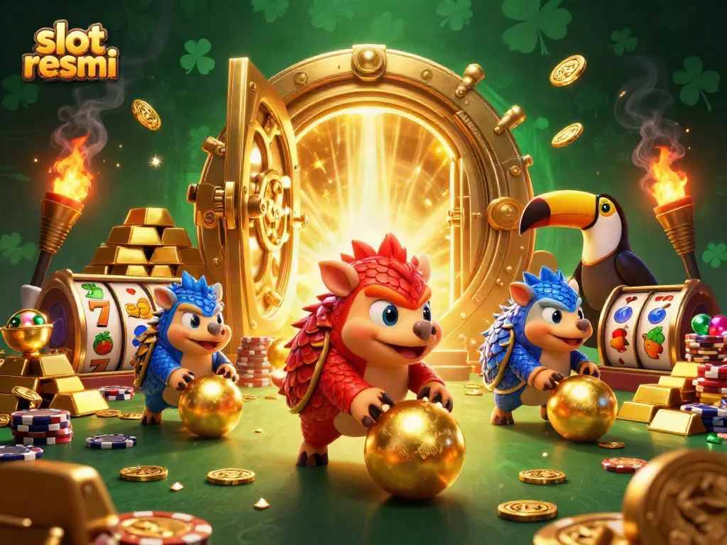 Experience thrilling slot resmi action with cartoon pangolins, poker chips, and gold treasures.