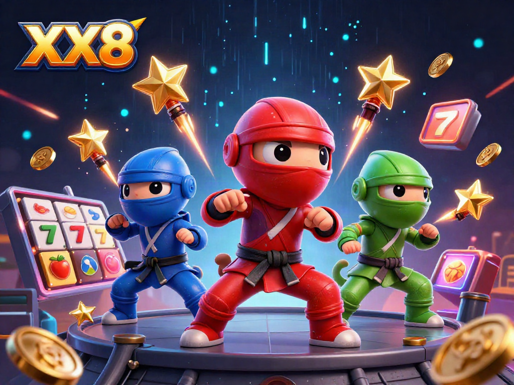 Experience thrilling gameplay with XX8's slot games, featuring vibrant 3D elements and animated chameleons.