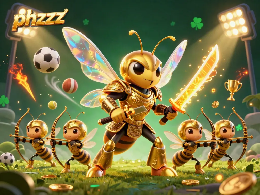Experience the thrill of phzzz with a dynamic scene of a golden hornet in a casino-themed illustration.