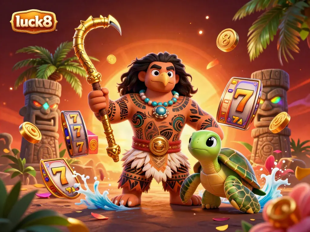 Experience the thrill of luck8 with dynamic slot reels surrounded by a vibrant tropical theme.