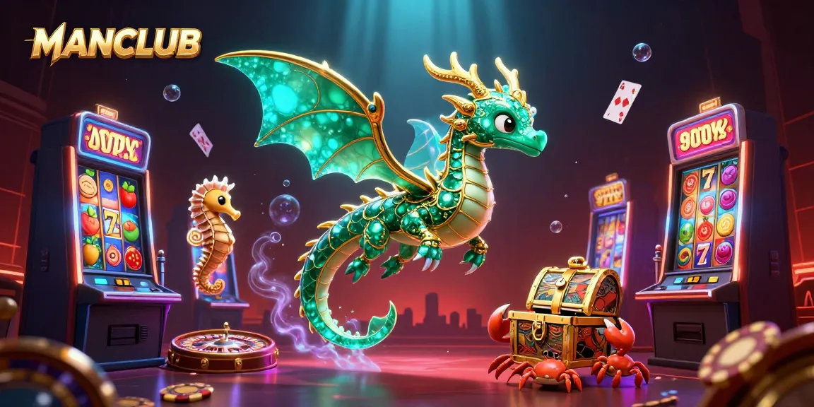 Engage in MANCLUB's vibrant casino experience featuring a magical sea dragon and dynamic gaming elements.