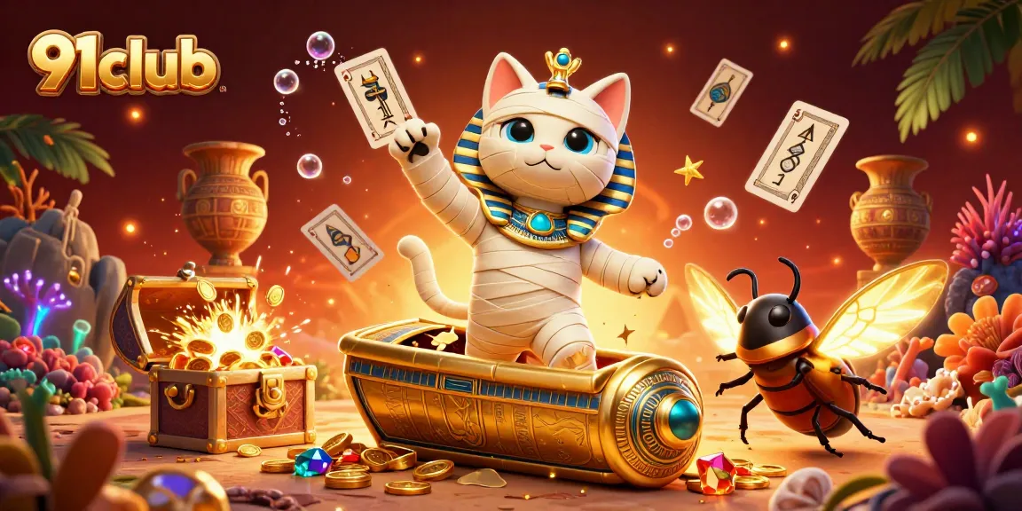 Engage in thrilling gameplay at 91club with a vibrant casino scene illustrating prized treasures.