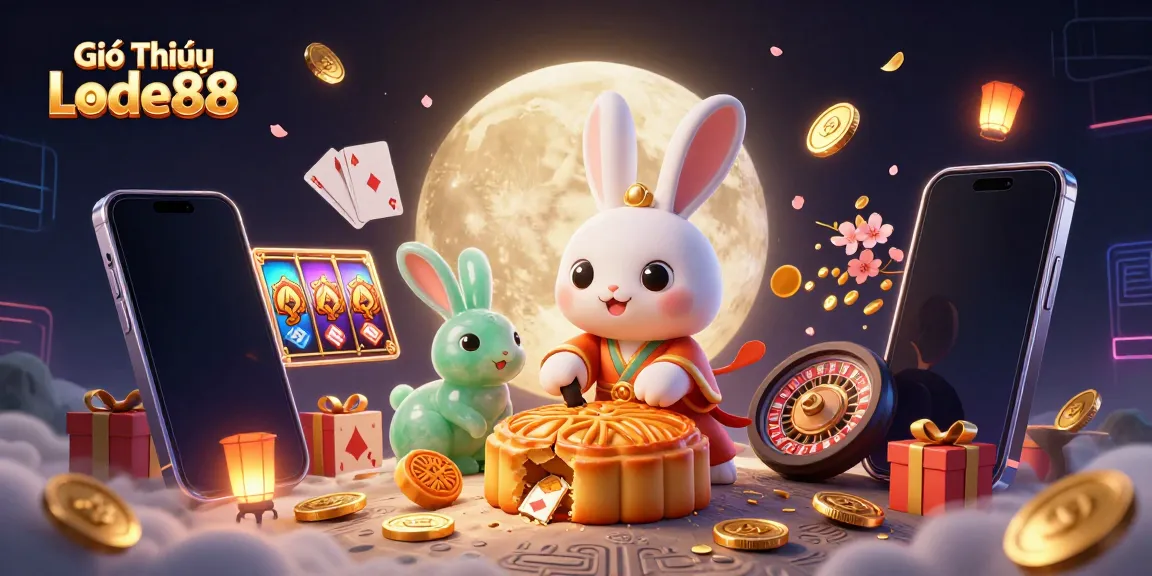 Experience Giới Thiệu Lode88's online casino magic with a captivating scene of moon rabbits and gaming elements.