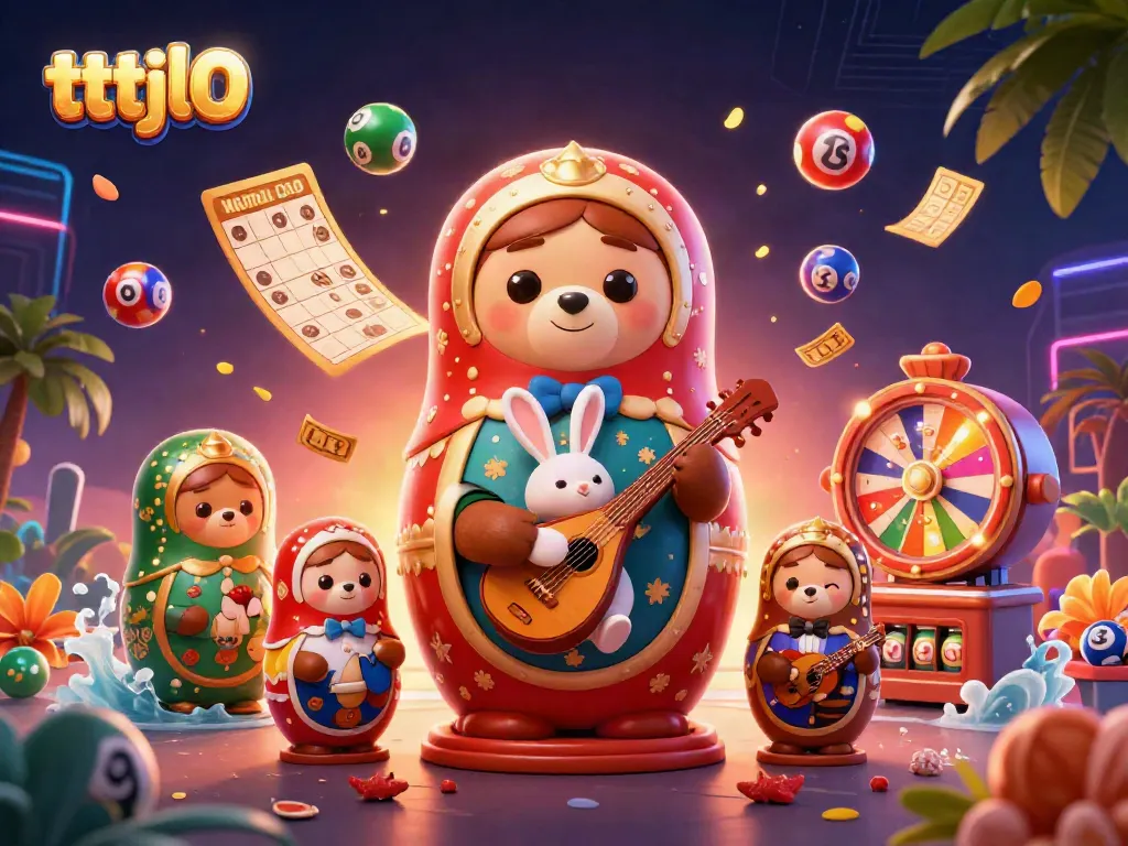 Experience thrilling gambling action with tttjl0 featuring vibrant lottery elements and casino characters.
