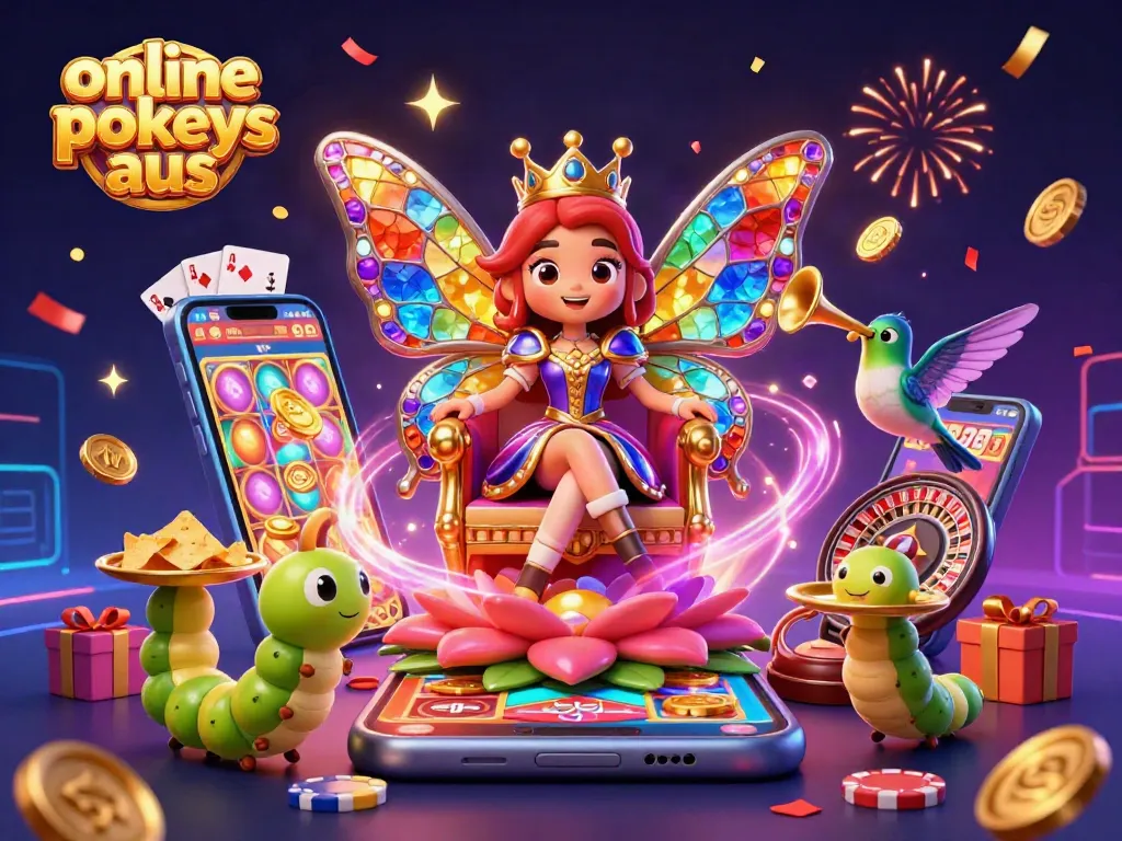 Experience thrilling wins with online pokies aus featuring vibrant gaming elements and festive characters.