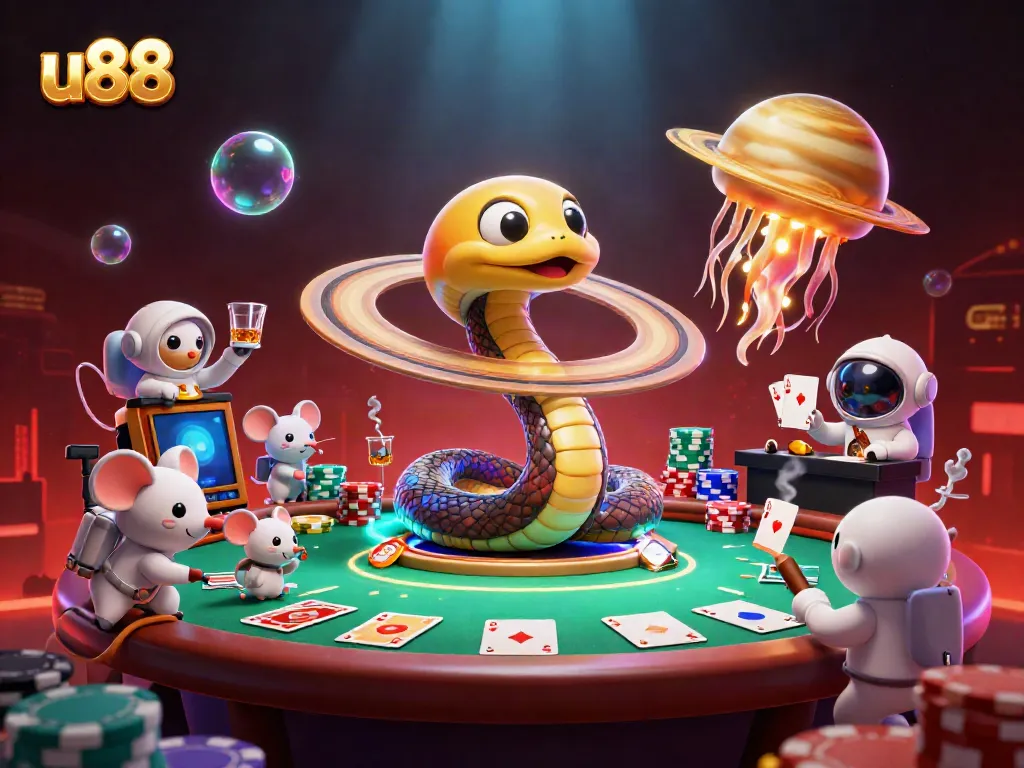 Experience exciting gaming moments at u88, with vibrant characters and dynamic casino elements.