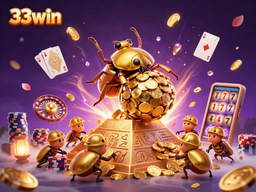 Experience the thrill of 33win in a packed casino scene with vibrant characters and dynamic games.