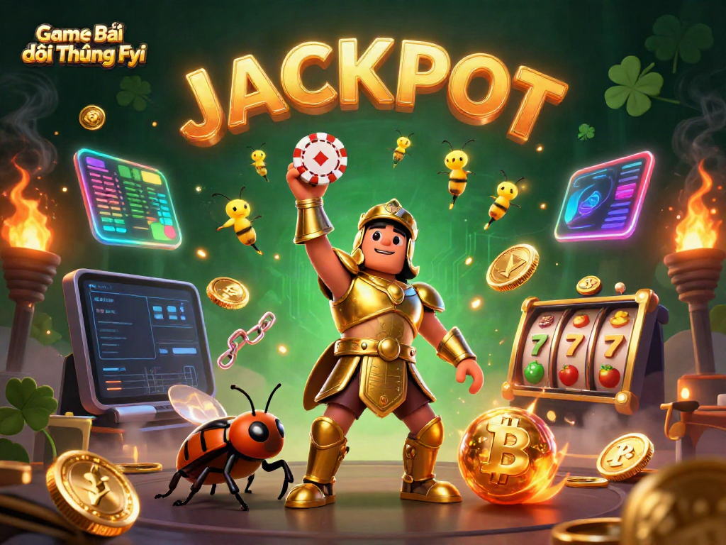 Engage with Game Bài Đổi Thưởng Fyi featuring vibrant 3D characters and gambling symbols in action.