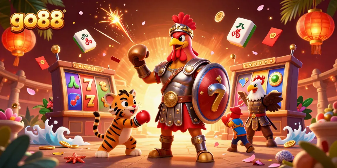 Engage with go88's thrilling slot machine action featuring animated characters in a vibrant casino scene.
