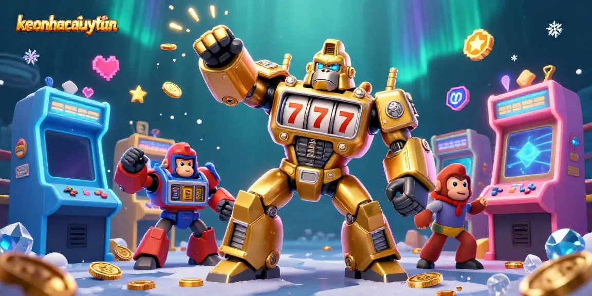 Experience thrilling winnings with keonhacaiuytinn's exciting 3D slot-themed illustration featuring dynamic characters.